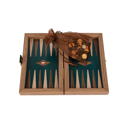 Handcrafted Oak/Green & Walnut Backgammon Set - Elegant Marquetry Design