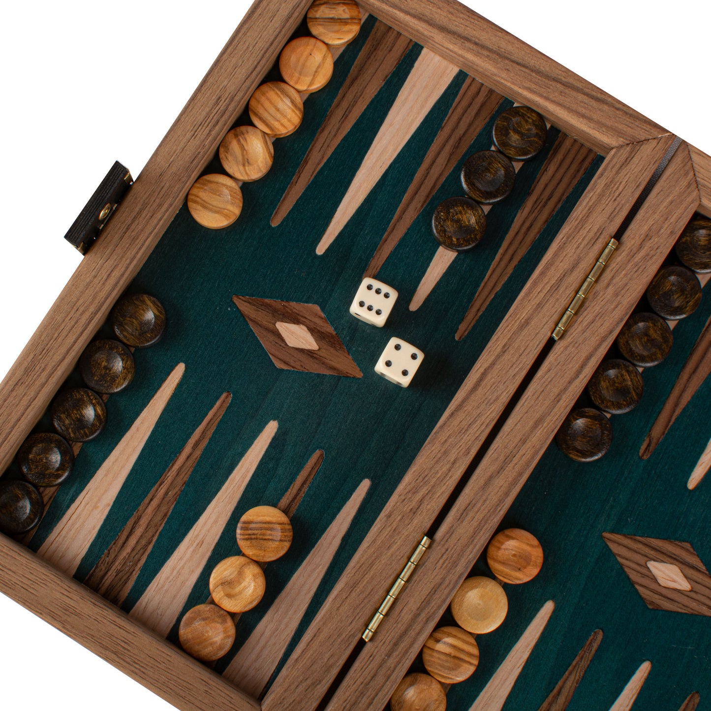 Handcrafted Oak/Green & Walnut Backgammon Set - Elegant Marquetry Design