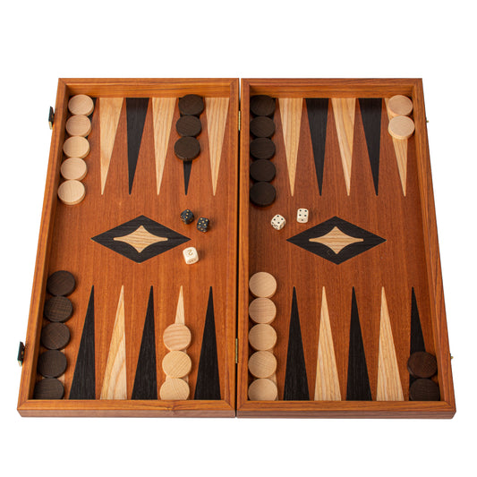 Handcrafted Mahogany Backgammon Set - Elegant Marquetry Design