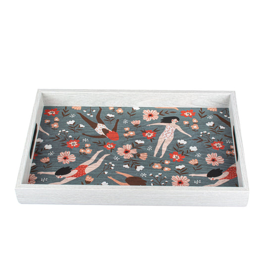 Stylish Wooden Tray with Female Swimmers Printed Design - Luxury Game Room Decor - Premium Decorative Objects from MANOPOULOS Chess & Backgammon - Just €25! Shop now at MANOPOULOS Chess & Backgammon