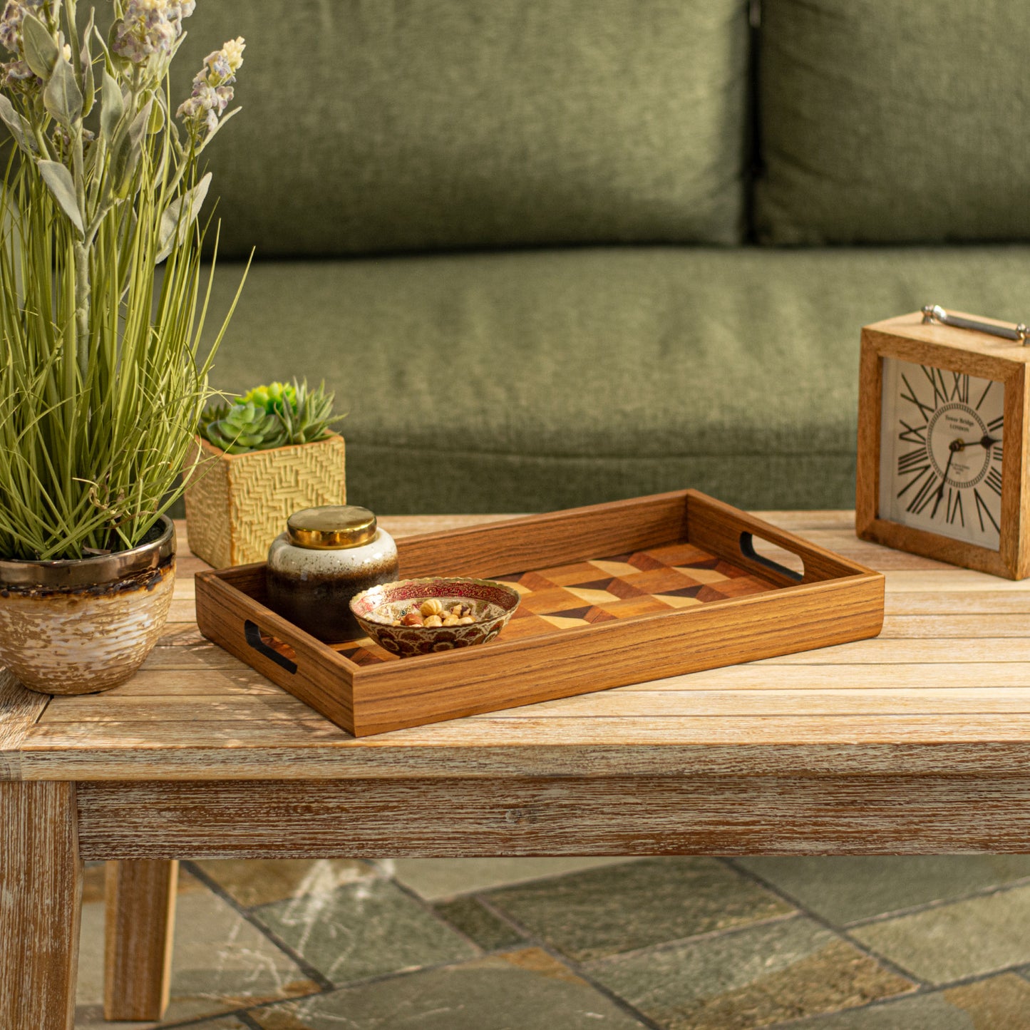 Luxury Wood Motif Design Wooden Tray - Handcrafted Decorative Design