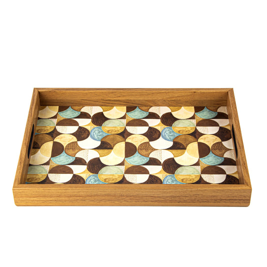 Handcrafted Wooden Tray with Art Deco Turquoise Design - Elegant Home Decor - Premium Decorative Objects from MANOPOULOS Chess & Backgammon - Just €25! Shop now at MANOPOULOS Chess & Backgammon