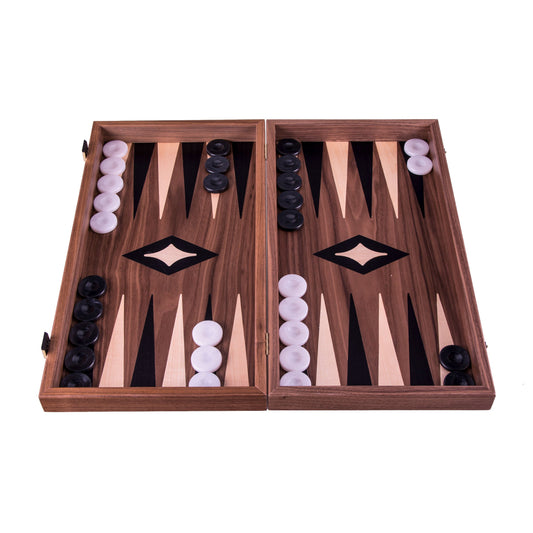 Handcrafted Walnut 3-in-1 Chess, Backgammon, and Checkers Set - Elegant Marquetry Design - Premium Backgammon from MANOPOULOS Chess & Backgammon - Just €95! Shop now at MANOPOULOS Chess & Backgammon