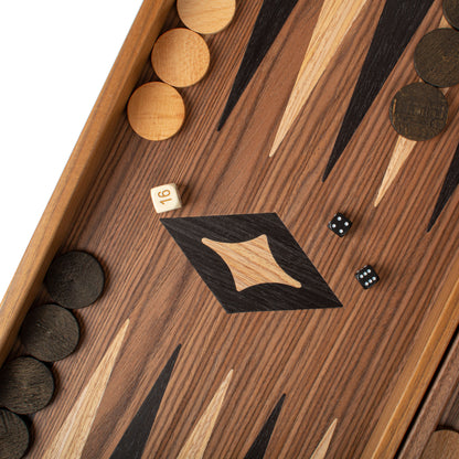 Handcrafted Walnut 3-in-1 Chess, Backgammon, and Checkers Set - Elegant Marquetry Design