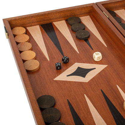 Handcrafted Mahogany 3-in-1 Chess, Backgammon, and Checkers Set - Elegant Marquetry Design