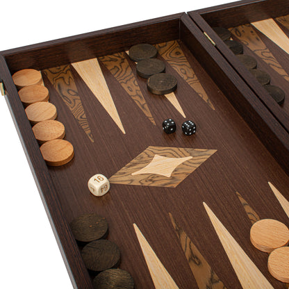 Handcrafted Wenge 3-in-1 Chess, Backgammon, and Checkers Set - Elegant Marquetry Design