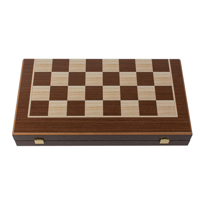 Handcrafted Wenge 3-in-1 Chess, Backgammon, and Checkers Set - Elegant Marquetry Design