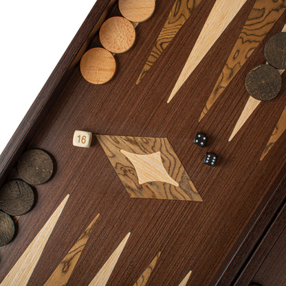 Handcrafted Wenge 3-in-1 Chess, Backgammon, and Checkers Set - Elegant Marquetry Design