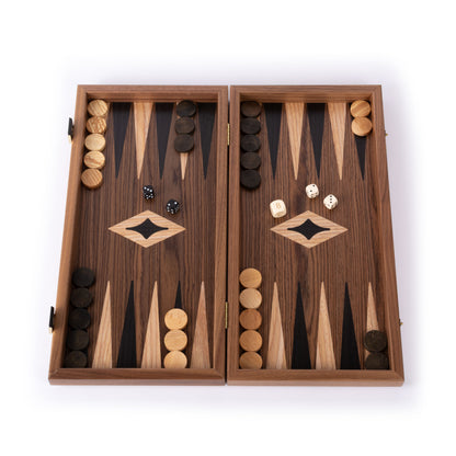 Handcrafted Walnut 3-in-1 Chess, Backgammon, and Checkers Set - Elegant Marquetry Design