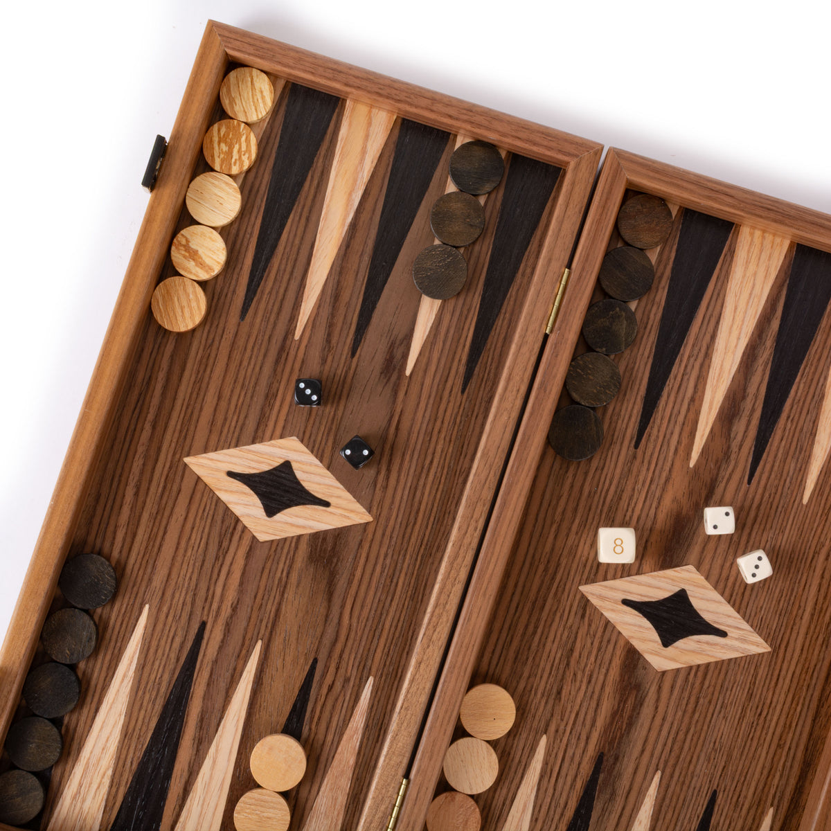 Handcrafted Walnut 3-in-1 Chess, Backgammon, and Checkers Set - Elegant Marquetry Design