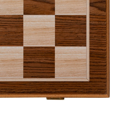 Handcrafted Walnut 3-in-1 Chess, Backgammon, and Checkers Set - Elegant Marquetry Design