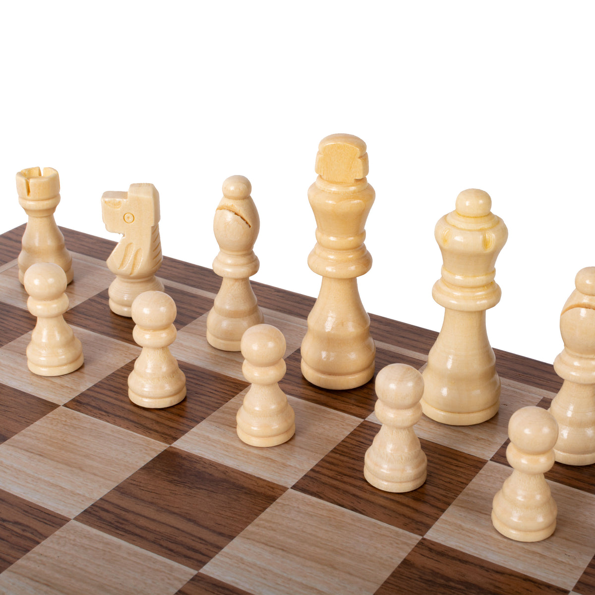 Handcrafted Walnut 3-in-1 Chess, Backgammon, and Checkers Set - Elegant Marquetry Design
