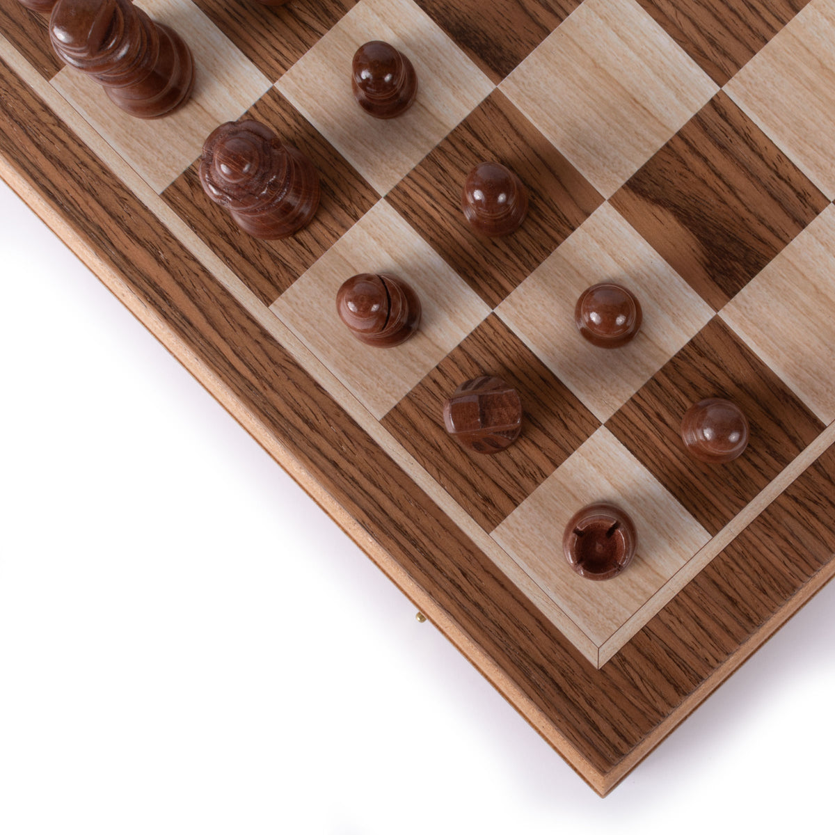 Handcrafted Walnut 3-in-1 Chess, Backgammon, and Checkers Set - Elegant Marquetry Design