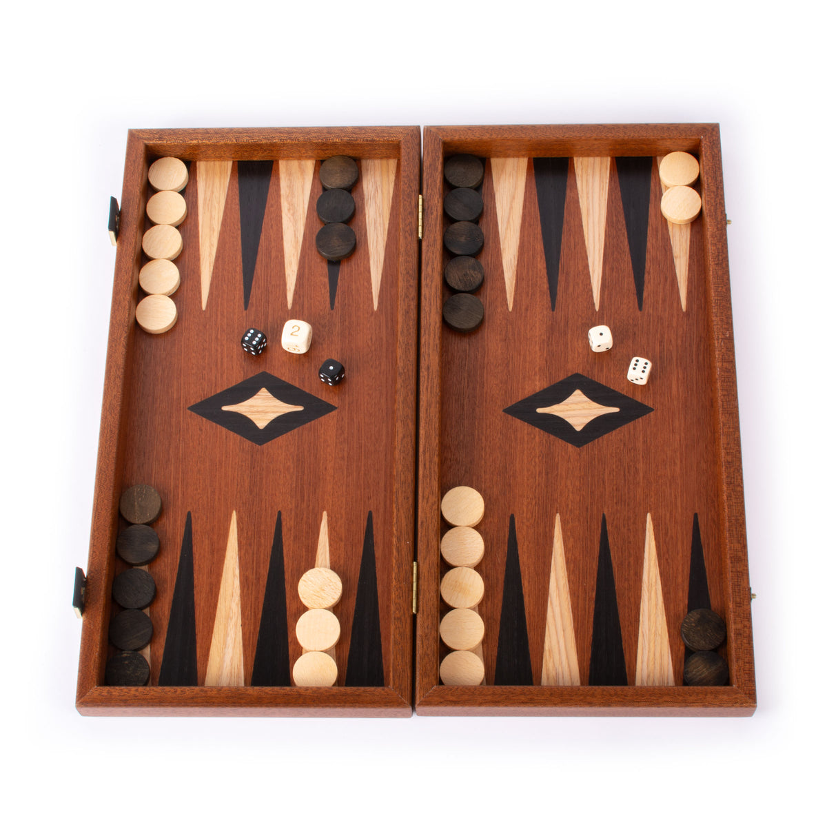 Handcrafted Mahogany 3-in-1 Chess, Backgammon, and Checkers Set - Elegant Marquetry Design