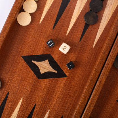 Handcrafted Mahogany 3-in-1 Chess, Backgammon, and Checkers Set - Elegant Marquetry Design