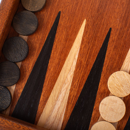 Handcrafted Mahogany 3-in-1 Chess, Backgammon, and Checkers Set - Elegant Marquetry Design