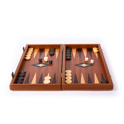 Handcrafted Mahogany 3-in-1 Chess, Backgammon, and Checkers Set - Elegant Marquetry Design