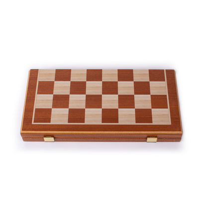 Handcrafted Mahogany 3-in-1 Chess, Backgammon, and Checkers Set - Elegant Marquetry Design