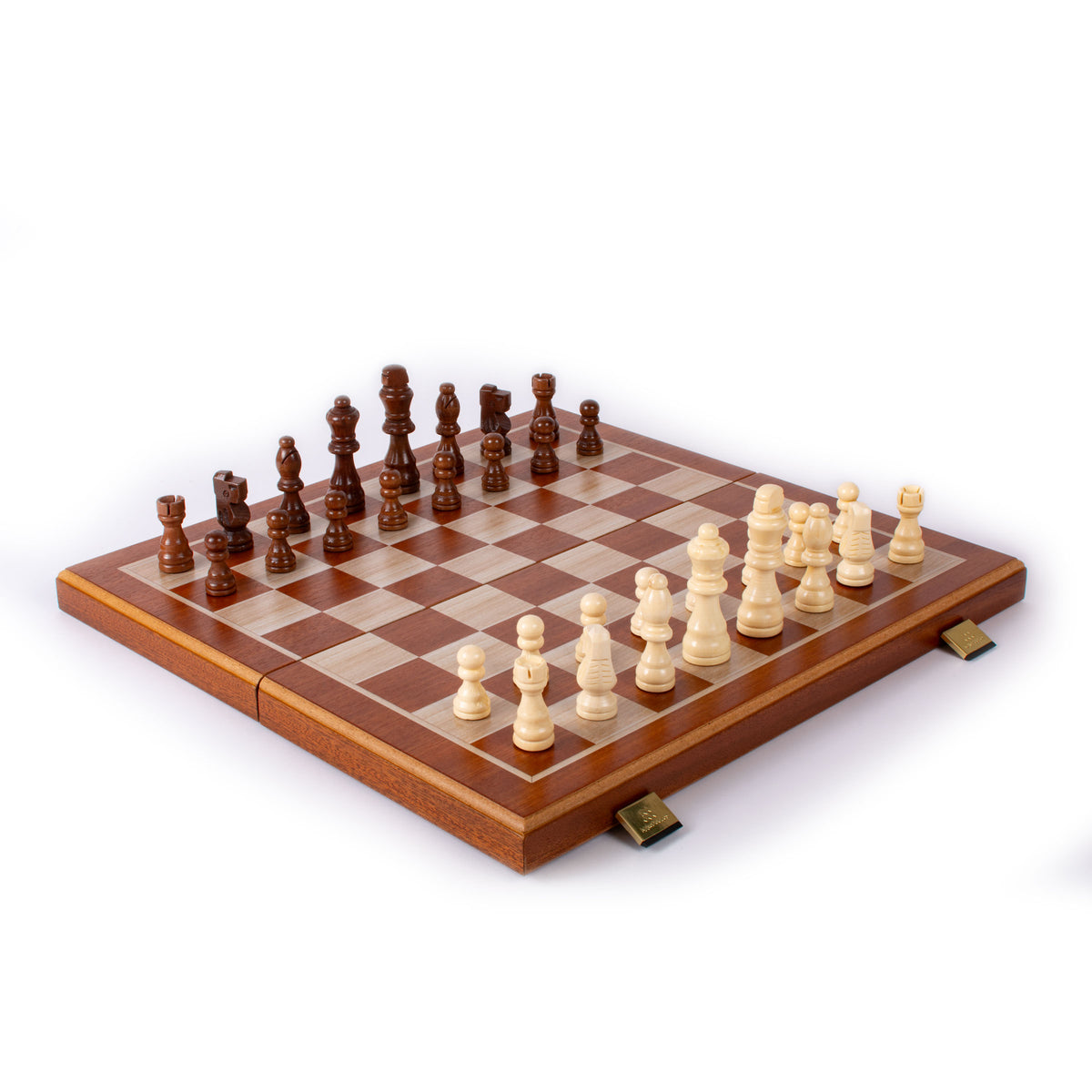 Handcrafted Mahogany 3-in-1 Chess, Backgammon, and Checkers Set - Elegant Marquetry Design