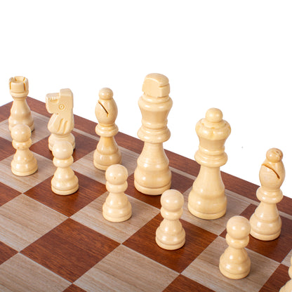 Handcrafted Mahogany 3-in-1 Chess, Backgammon, and Checkers Set - Elegant Marquetry Design