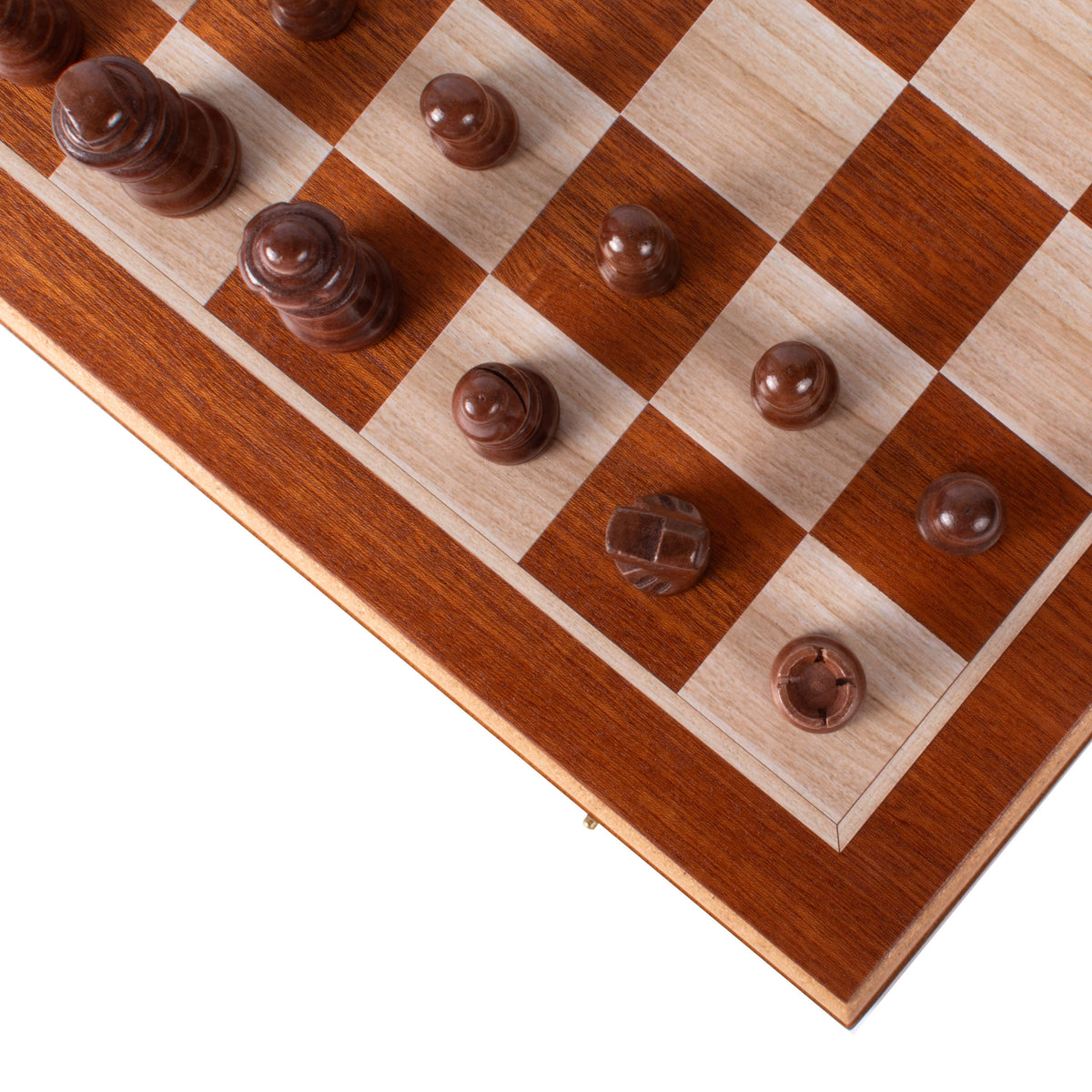 Handcrafted Mahogany 3-in-1 Chess, Backgammon, and Checkers Set - Elegant Marquetry Design