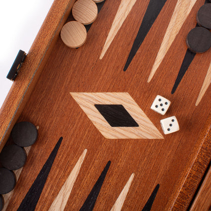 Handcrafted Mahogany 3-in-1 Chess, Backgammon, and Checkers Set - Elegant Marquetry Design