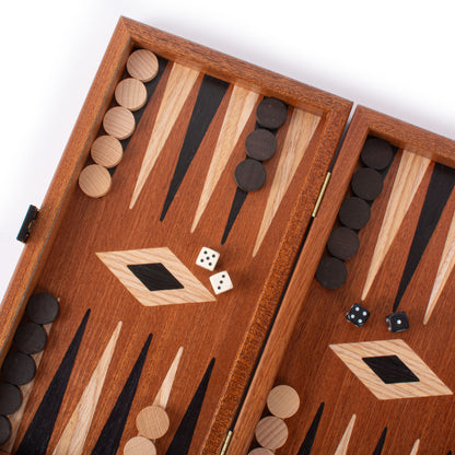 Handcrafted Mahogany 3-in-1 Chess, Backgammon, and Checkers Set - Elegant Marquetry Design