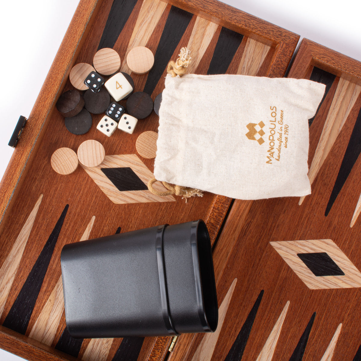Handcrafted Mahogany 3-in-1 Chess, Backgammon, and Checkers Set - Elegant Marquetry Design