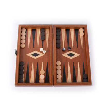 Handcrafted Mahogany 3-in-1 Chess, Backgammon, and Checkers Set - Elegant Marquetry Design