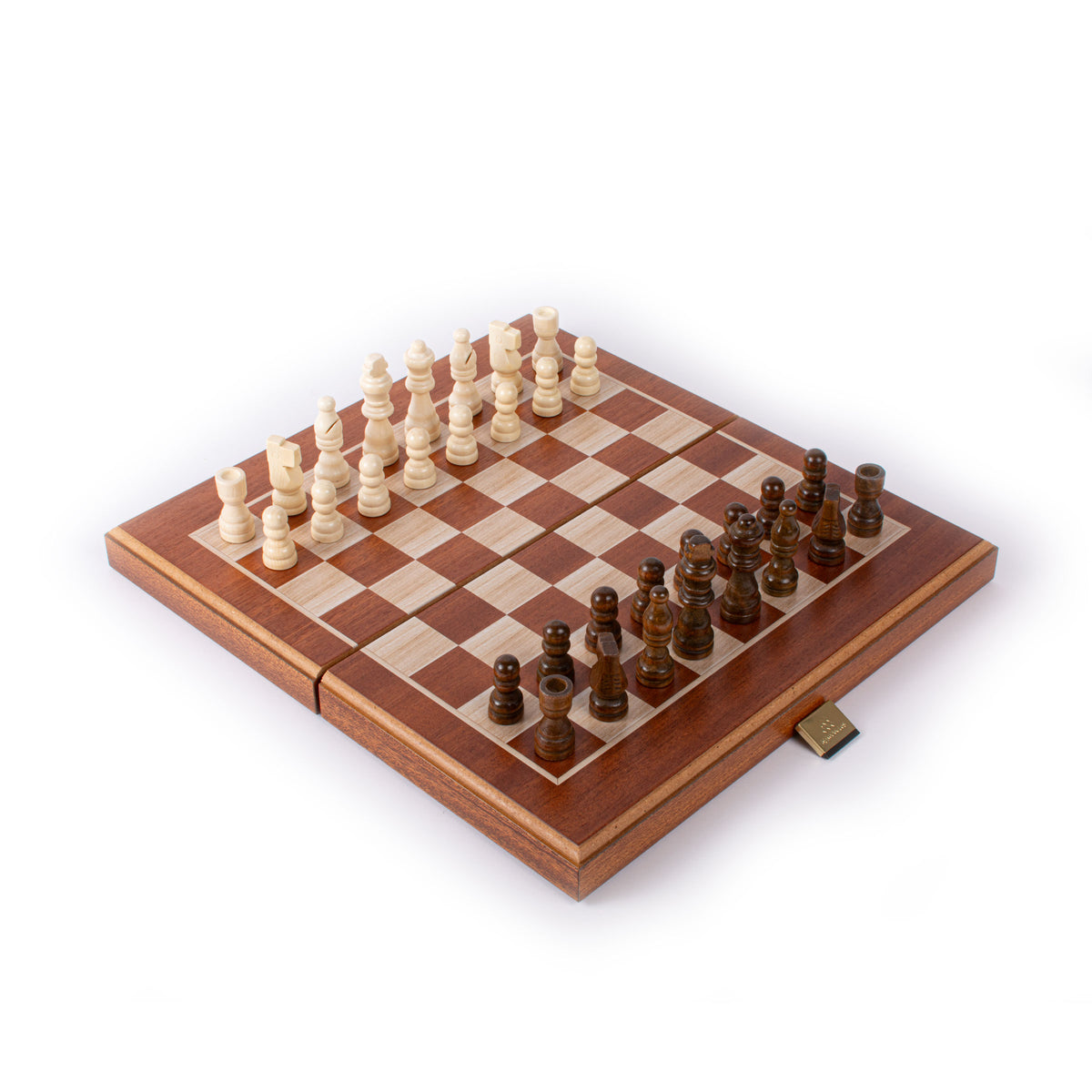 Handcrafted Mahogany 3-in-1 Chess, Backgammon, and Checkers Set - Elegant Marquetry Design