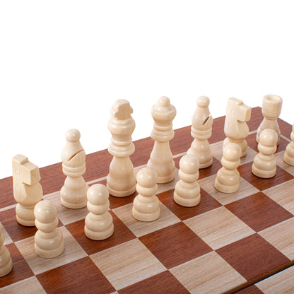 Handcrafted Mahogany 3-in-1 Chess, Backgammon, and Checkers Set - Elegant Marquetry Design