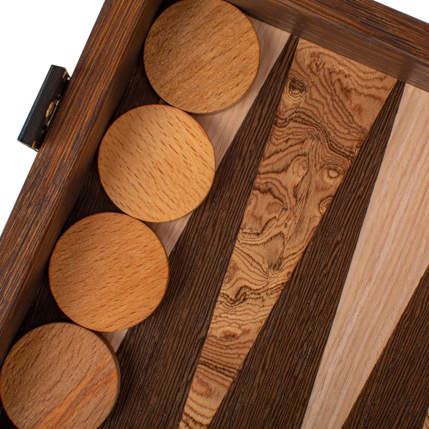 Handcrafted Wenge & Walnut Burl Backgammon Set - Elegant Marquetry Design
