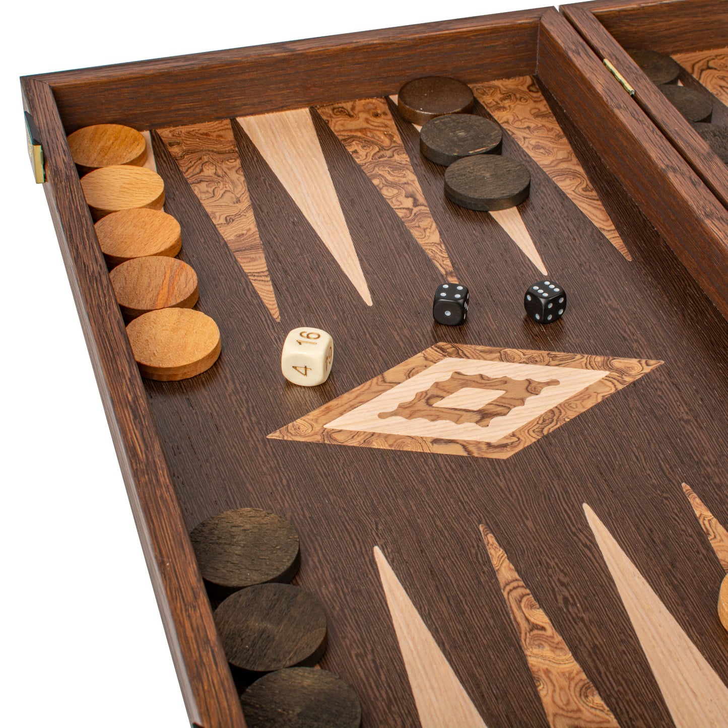 Handcrafted Wenge & Walnut Burl Backgammon Set - Elegant Marquetry Design