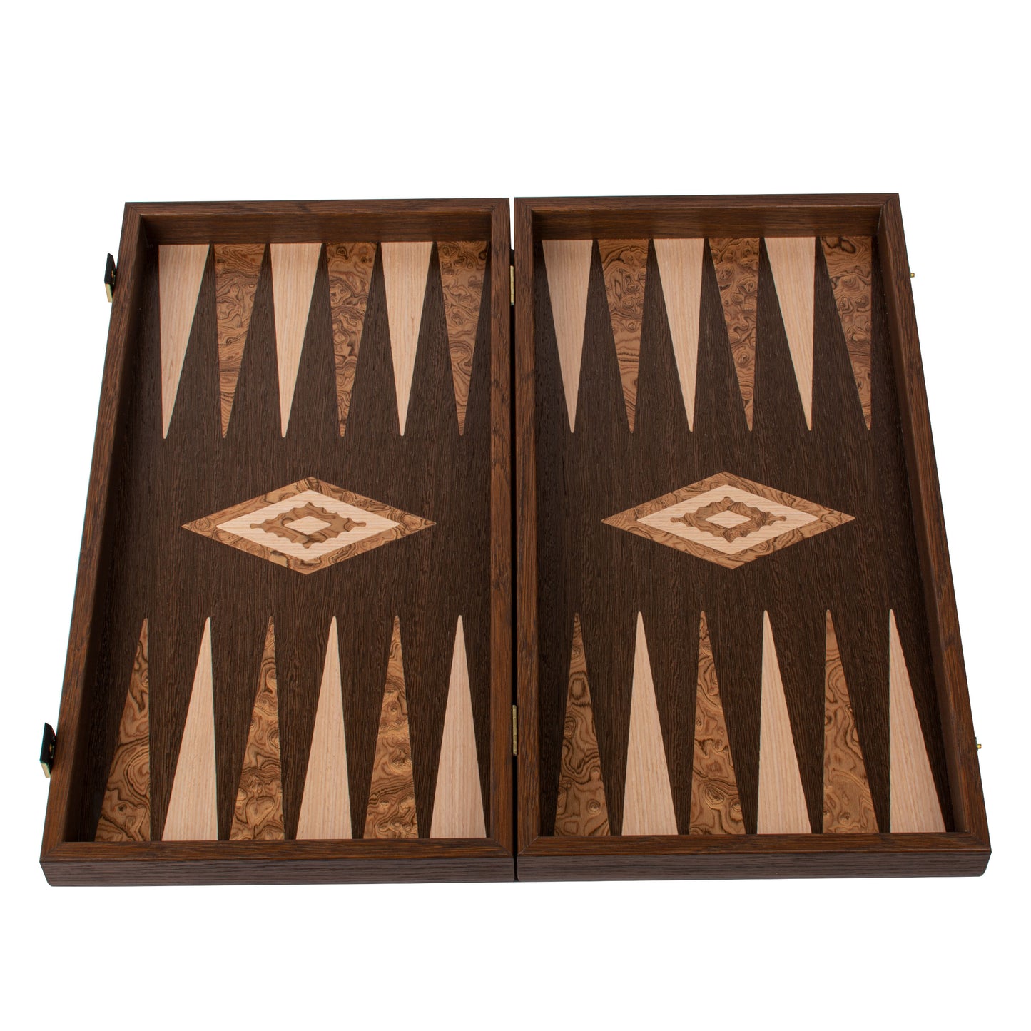 Handcrafted Wenge & Walnut Burl Backgammon Set - Elegant Marquetry Design