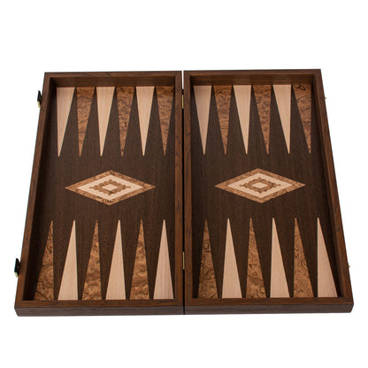 Handcrafted Wenge & Walnut Burl Backgammon Set - Elegant Marquetry Design