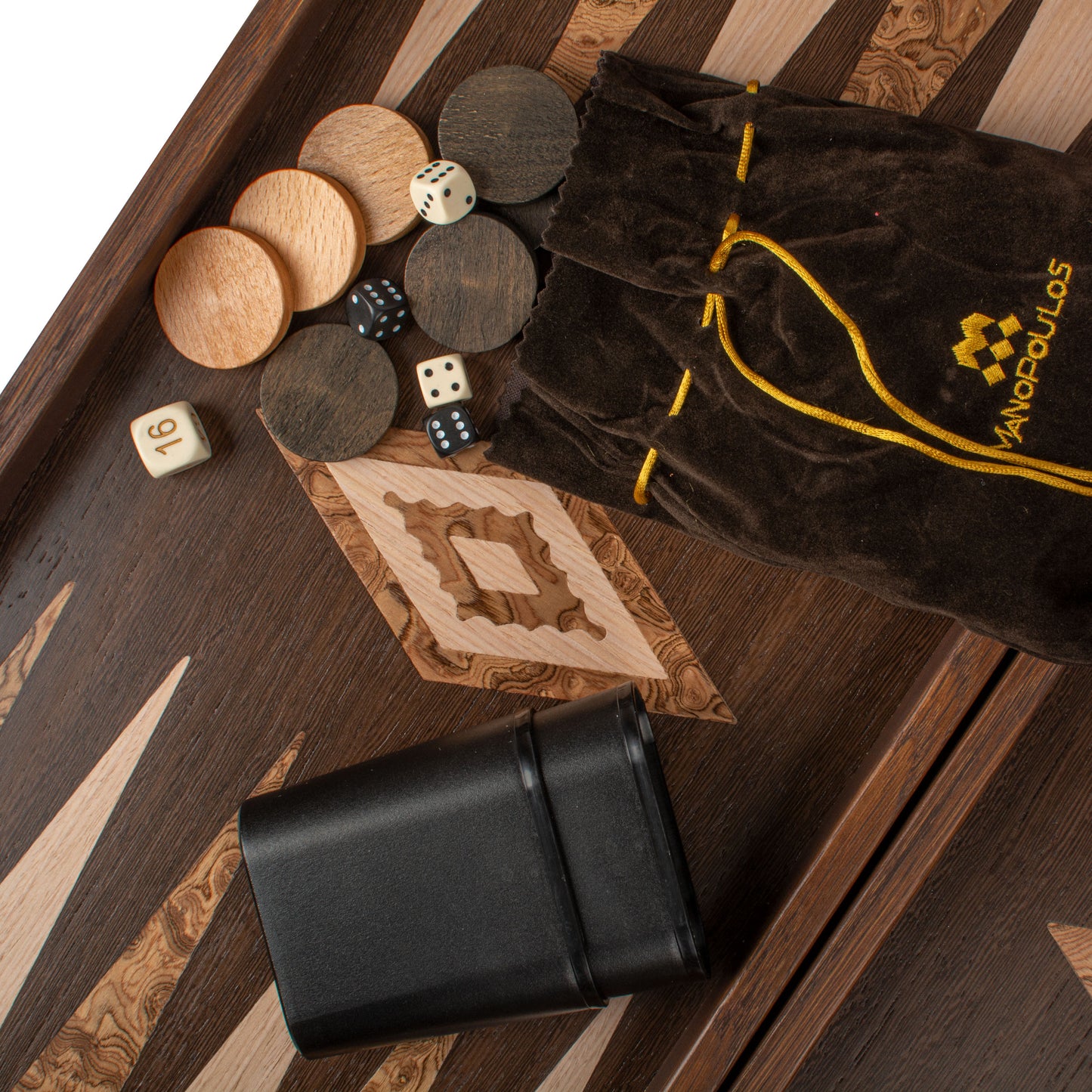 Handcrafted Wenge & Walnut Burl Backgammon Set - Elegant Marquetry Design