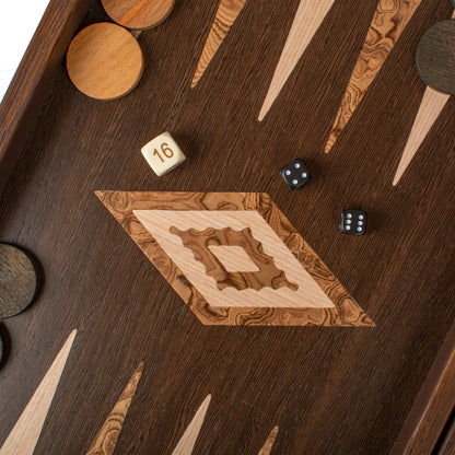 Handcrafted Wenge & Walnut Burl Backgammon Set - Elegant Marquetry Design