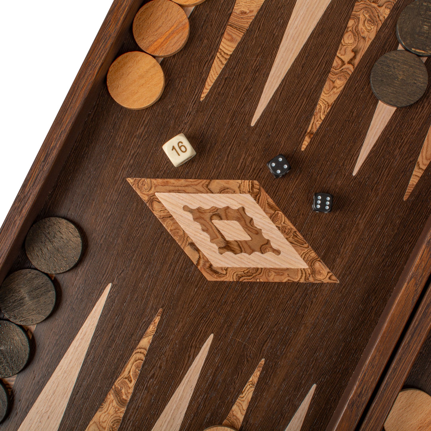 Handcrafted Wenge & Walnut Burl Backgammon Set - Elegant Marquetry Design