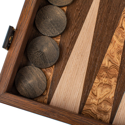 Handcrafted Wenge & Walnut Burl Backgammon Set - Elegant Marquetry Design