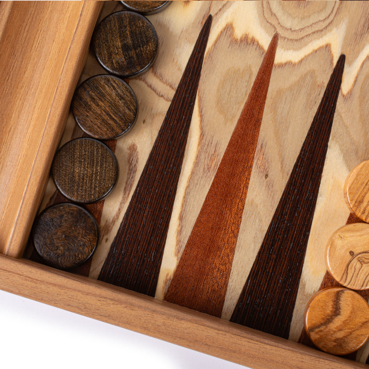 Premium Handcrafted Olive Burl Backgammon Set with Olive Wood Checkers
