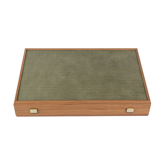 Premium Handcrafted Knitted Leather Backgammon Set in Olive Green - Premium Backgammon from MANOPOULOS Chess & Backgammon - Just €425! Shop now at MANOPOULOS Chess & Backgammon