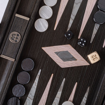 Premium Handcrafted Pearly Grey Vavona Backgammon Set