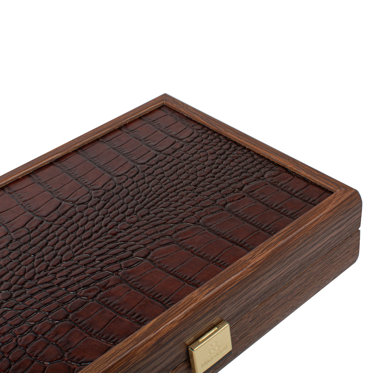 Luxury Domino Set in Brown Leather Crocodile tote with Wooden Case