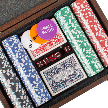 Luxury Poker Set in Dark Walnut Wooden Replica Case