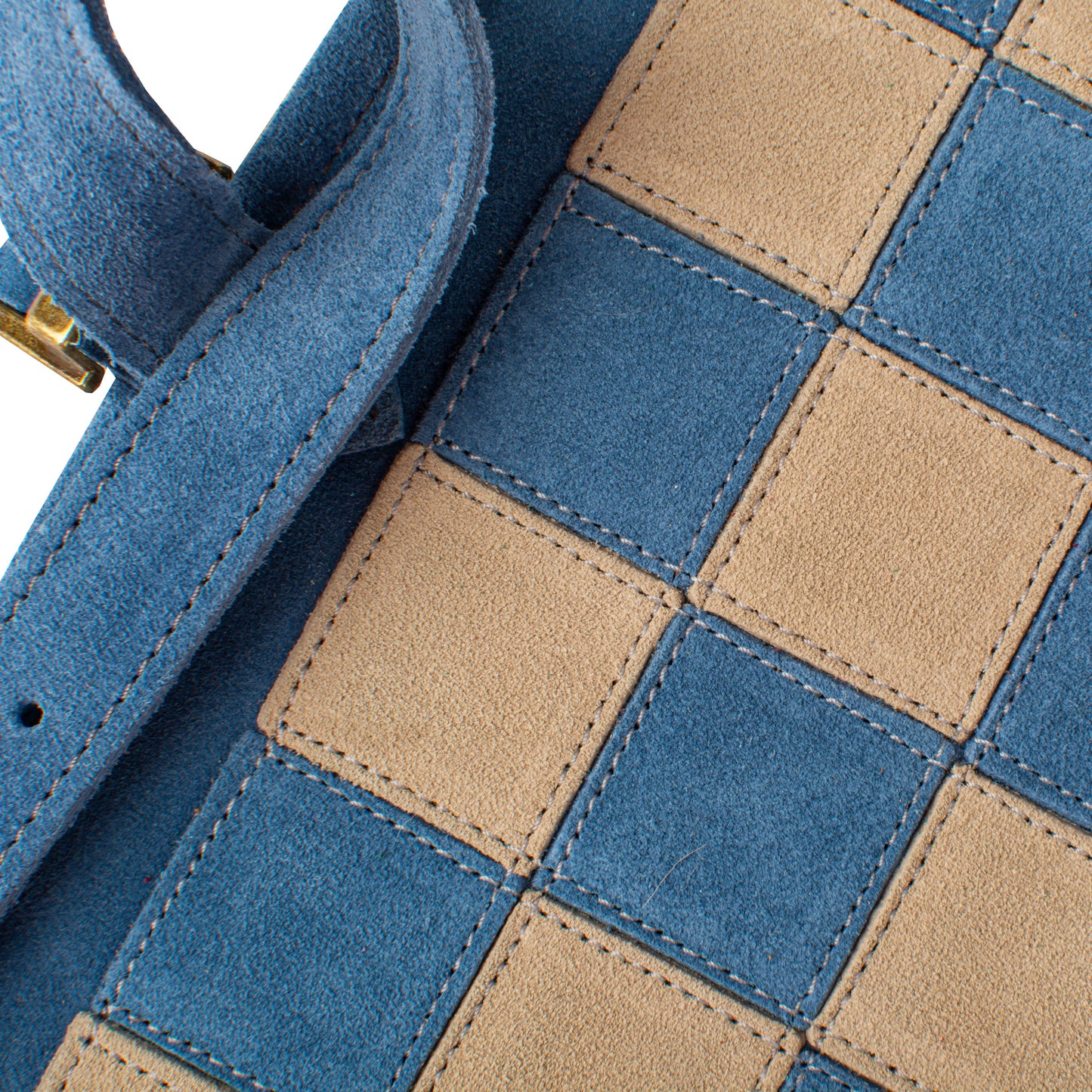 Premium Handcrafted Denim Blue Suede Roll-Up Chess Set with Metal Chessmen