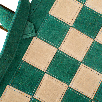 Premium Handcrafted Forest Green Suede Roll-Up Chess Set with Metal Chessmen