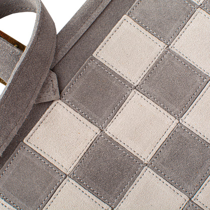 Premium Handcrafted Concrete Grey Suede Roll-Up Chess Set with Metal Chessmen