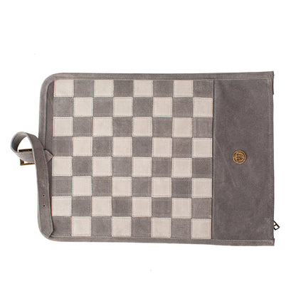 Premium Handcrafted Concrete Grey Suede Roll-Up Chess Set with Metal Chessmen