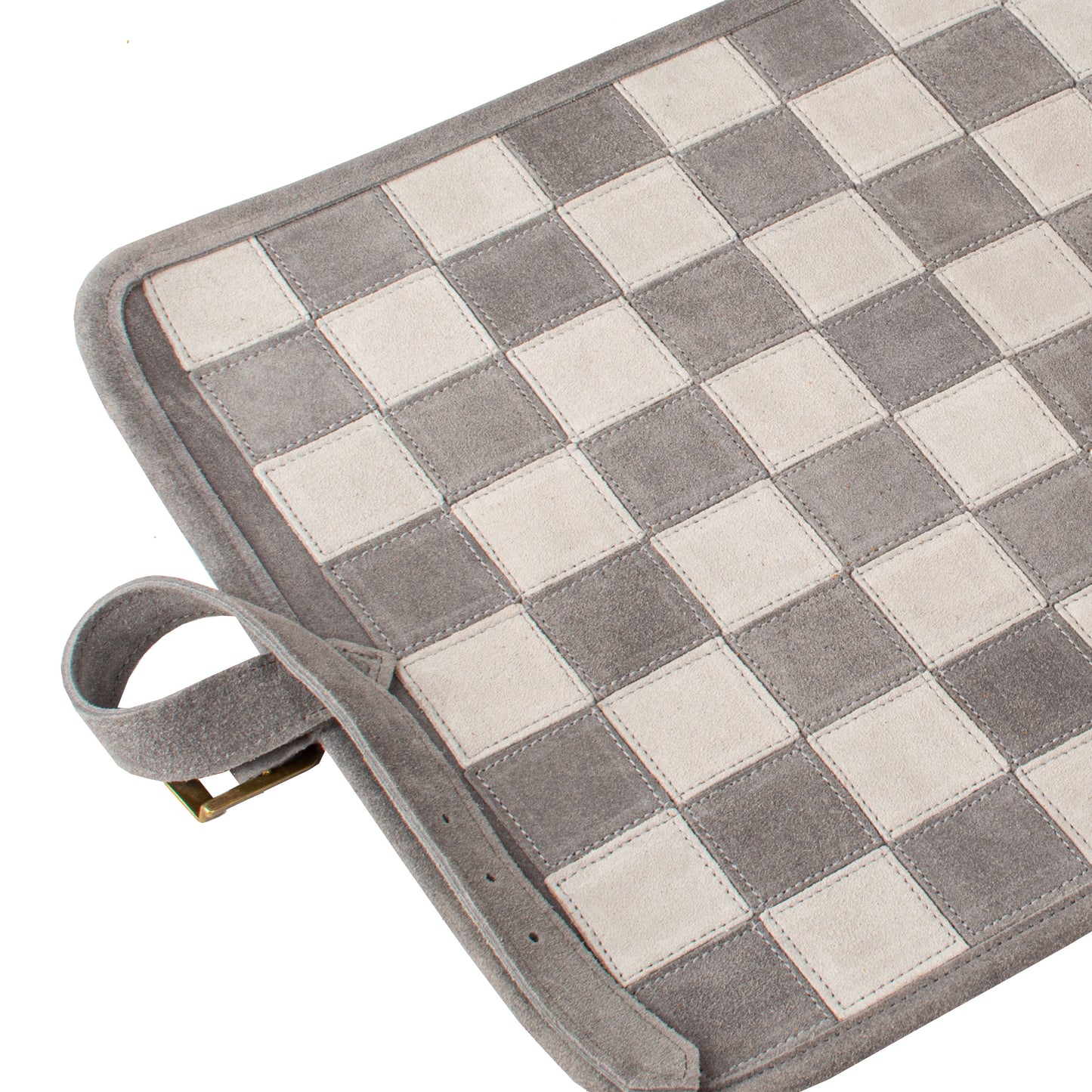 Premium Handcrafted Concrete Grey Suede Roll-Up Chess Set with Metal Chessmen