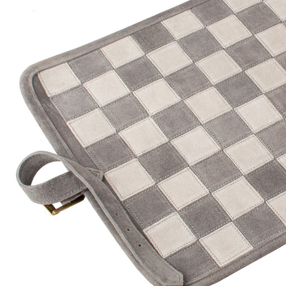 Premium Handcrafted Concrete Grey Suede Roll-Up Chess Set with Metal Chessmen